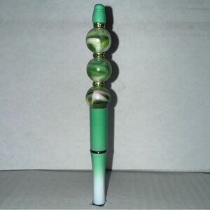 Handmade Beaded Pen - Green Gradient Pen with marble resin beads